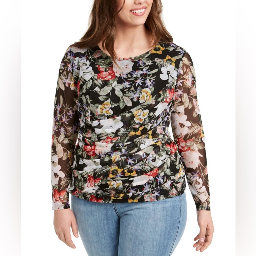 INC International Concepts Macy’s Brit Floral Mesh Wrap Top 2X NWT
